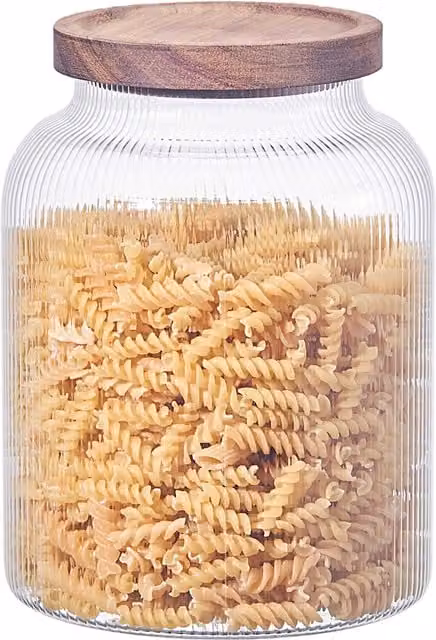 Eden & Willow Airtight Ribbed Wide Mouth Glass Storage Jar with Acacia Wood Lid, Transparent, 2.5l