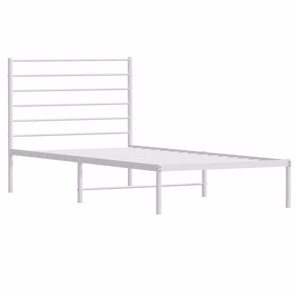 Berkfield Home Metal Bed Frame with Headboard in White, W/D/H: 90 x 190 cm Single – 2
