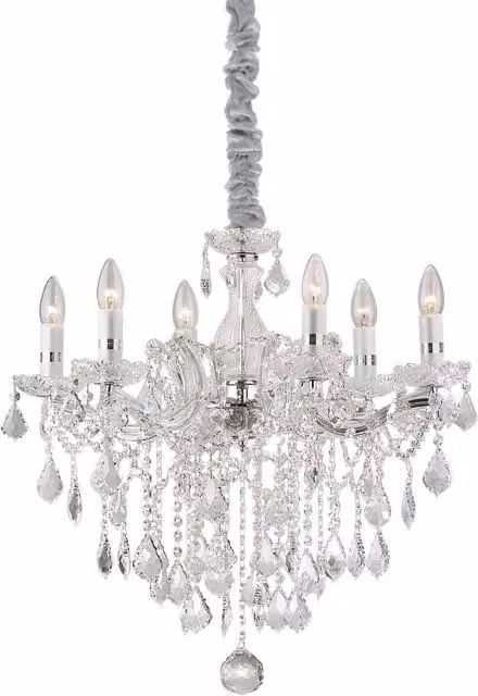 Ideal Lux Florian 6 Light Crystal Chandelier in Chrome and Grey with E14 Base