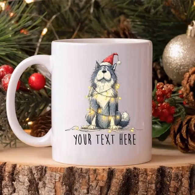 60 SECOND MAKEOVER Personalised Akita Christmas Lights Santa Hat Ceramic Mug, White – 1