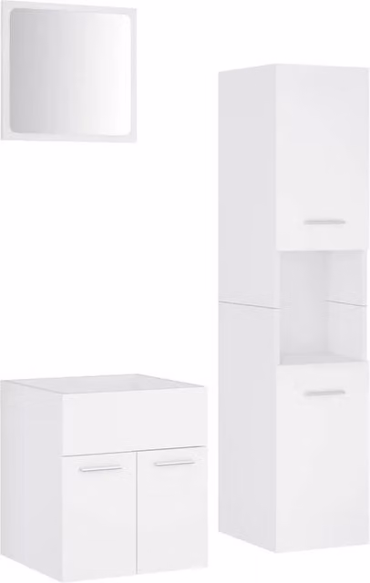 Berkfield Home Modern White Bathroom Furniture Set with Vanity Unit, Tall Cabinet and Mirror Cabinet