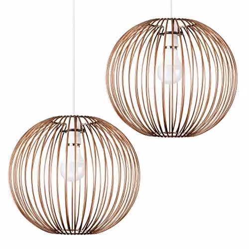 ValueLights Faraday Set of 2 Retro Metal Sphere Pendant Ceiling Light Shades in Copper Effect, Shade Width: 30 cm – 1