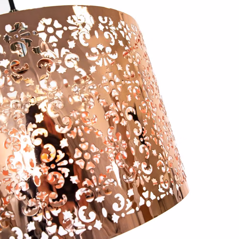 Happy Homewares Marrakech Metal Pendant Light Shade with Floral Decoration in Copper, Diameter: 30.48 cm – 2
