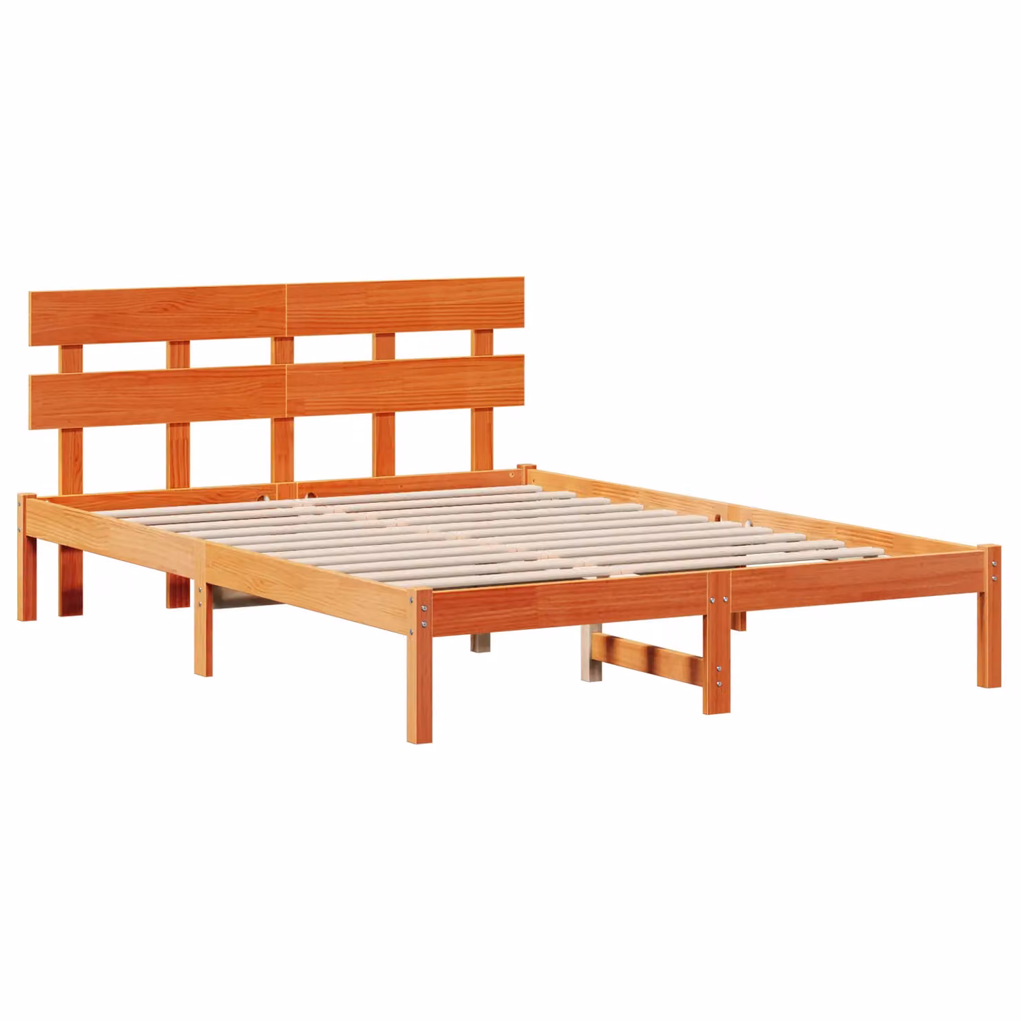 Berkfield Home Solid Wood Pine Bed Frame with Headboard in Wax Brown, W/D/H: 150 x 200 cm – 2