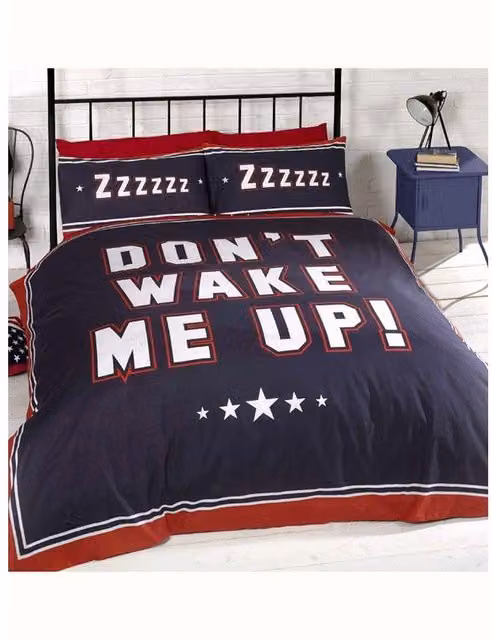 Catherine Lansfield Don't Wake Me Up Reversible Duvet Cover and Pillowcase Set, Red and Multicolour Stars, Single (90 x 200 cm) – 1