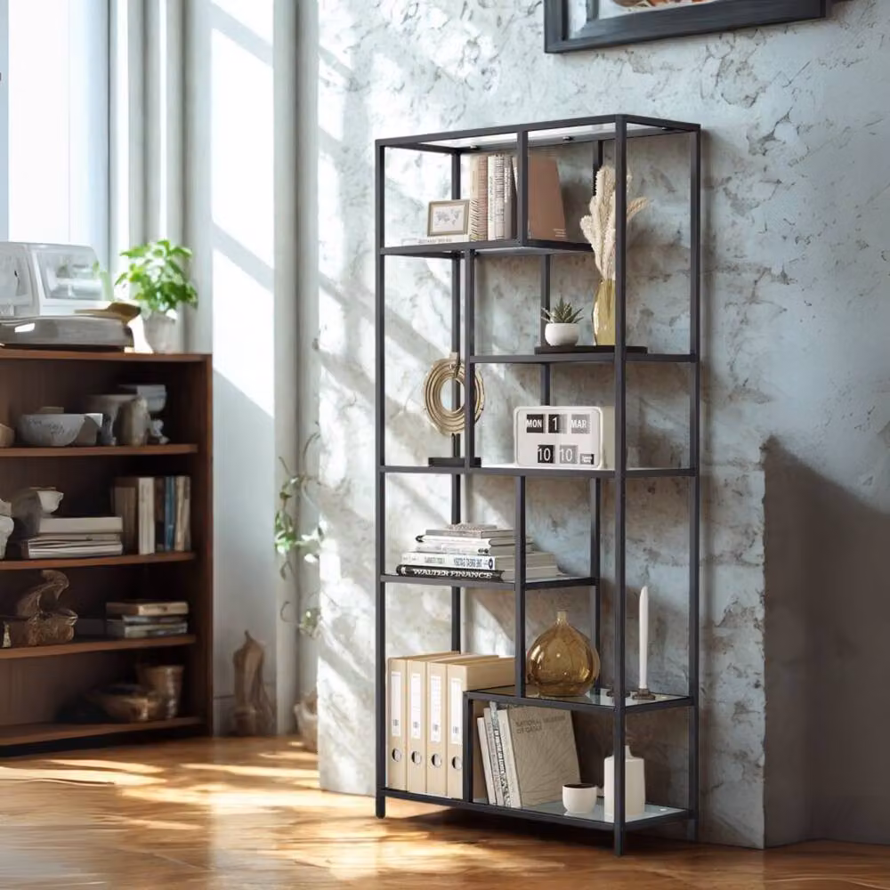 Pirlo Plush 6 Tier Tempered Glass and Metal Shelving Unit in Black, W/D/H: 30 x 30 x 180 cm – 3