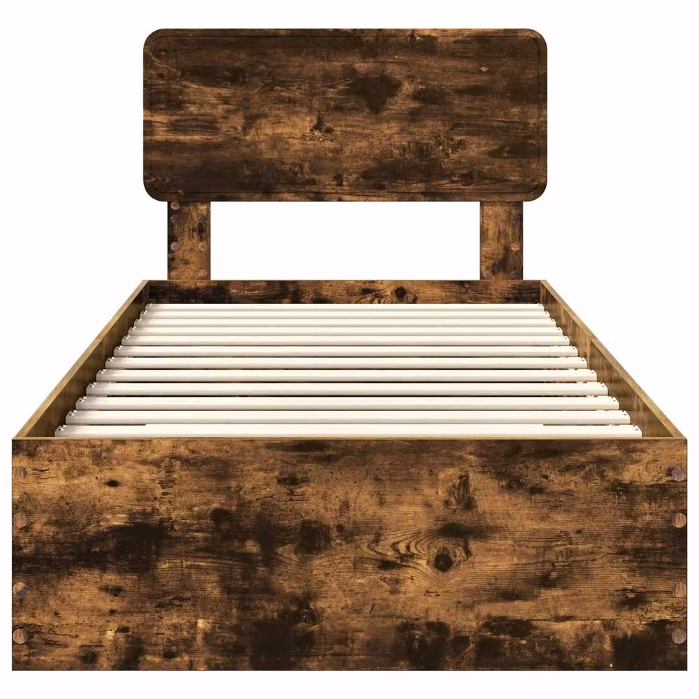 Berkfield Home Bed Frame with Headboard in Smoked Oak Brown, W/D/H: 90 x 190 cm – 4