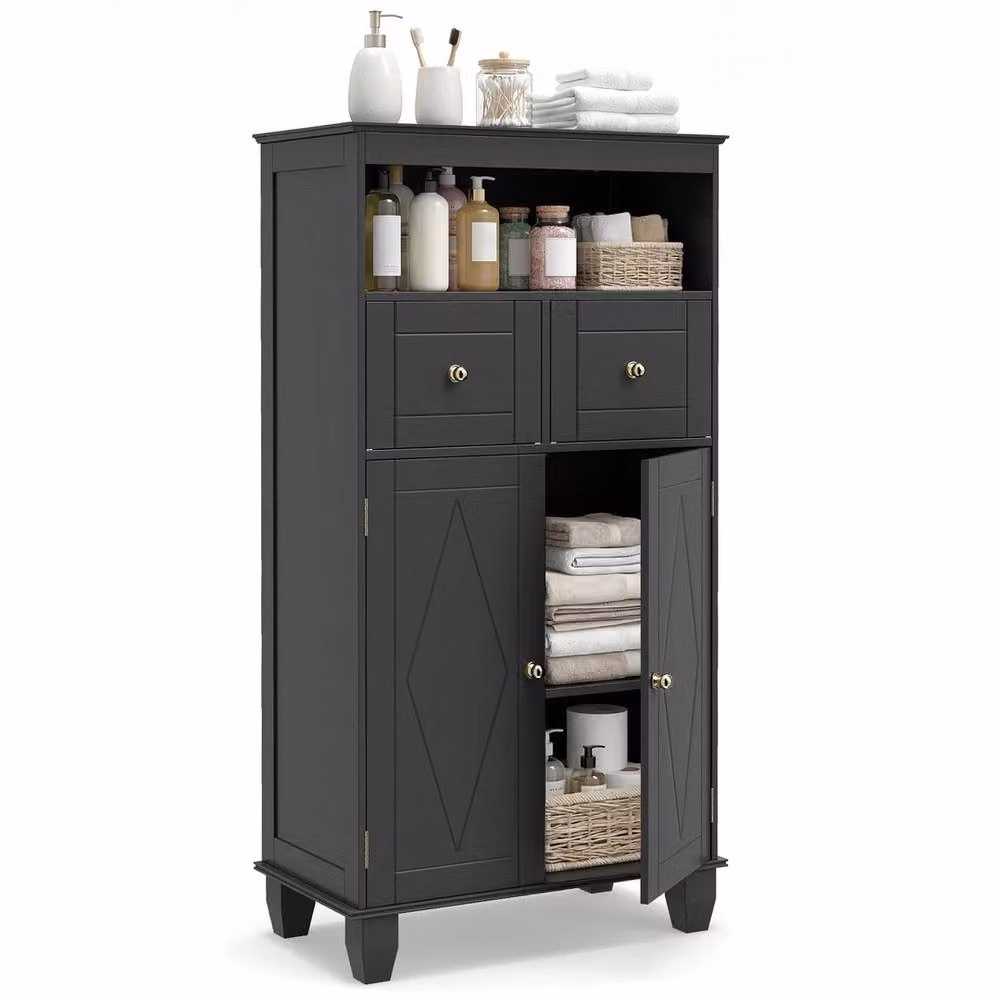 VOGREX Black Wide Bathroom Cabinet with 2 Doors, 2 Drawers and Adjustable Shelves, W: 108.0 cm, D: 56.0 cm – 3