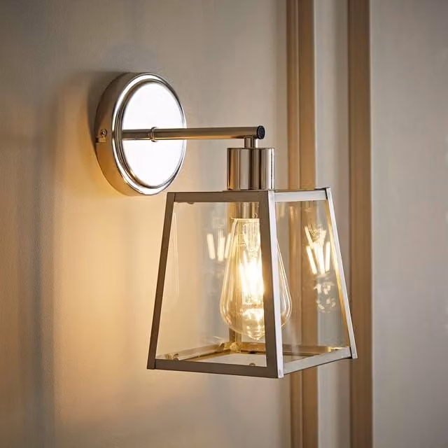 ValueLights Susie Glass Lantern Single Arm Wall Light in Chrome