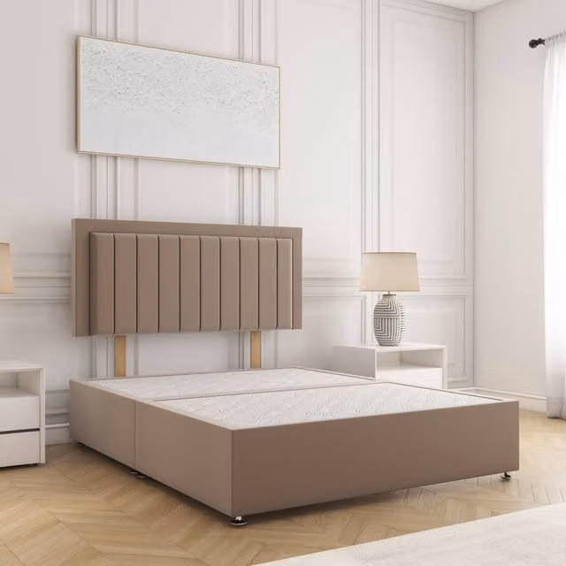 BSSPOKE Zarah Double Divan Bed Set in Bronze Plush Velvet with 24 inch Headboard, W/D/H: 140 x 200 cm
