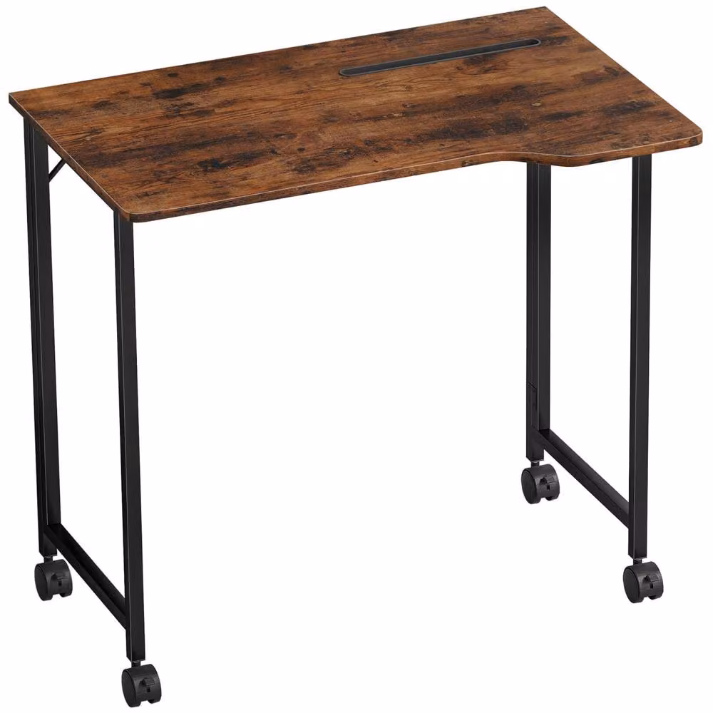 Wyld Haus Zika Rustic Brown Folding Writing Desk with Lockable Castors W: 80 cm, H: 75 cm, D: 63 cm – 2