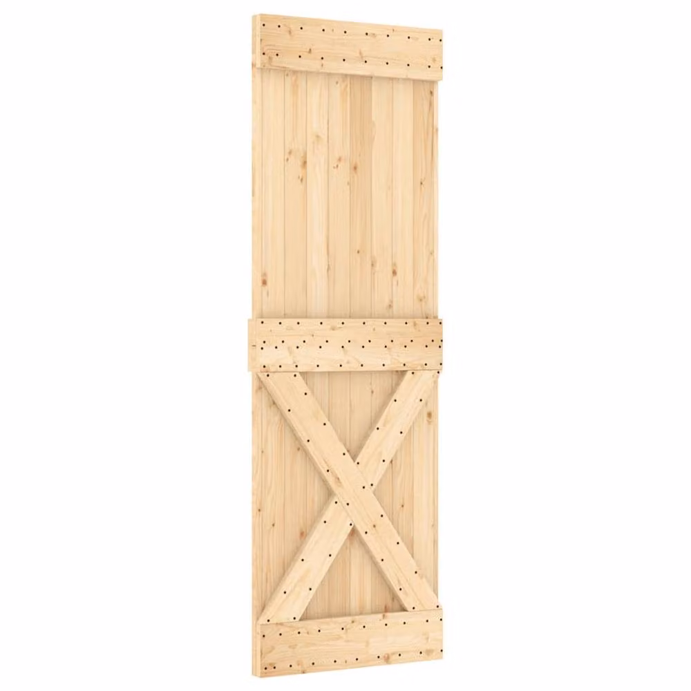 Berkfield Home Rustic Solid Wood Pine Sliding Door with Hardware Set in Beige, W: 70 cm, H: 210 cm – 2