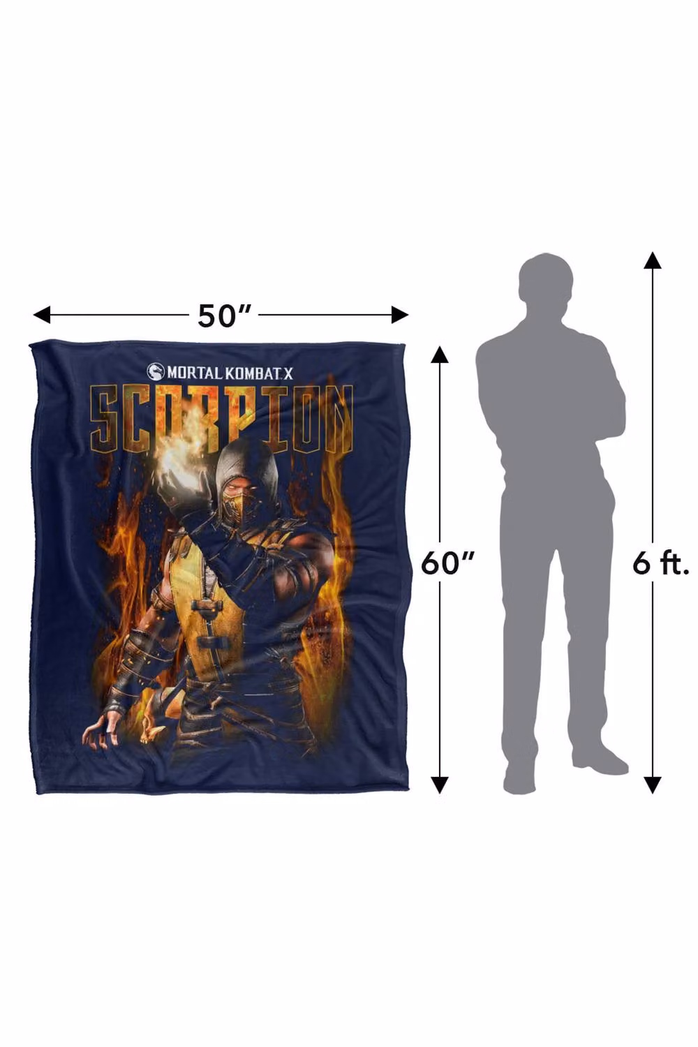Warner Bros. Mortal Kombat Scorpion Silky Touch Super Soft Fluffy Throw Blanket, Multicolour and Blue, Large – 3