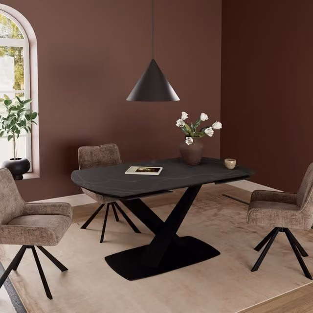 Furniture To Go Morella Oval Extending Dining Table in Black Matt Ceramic