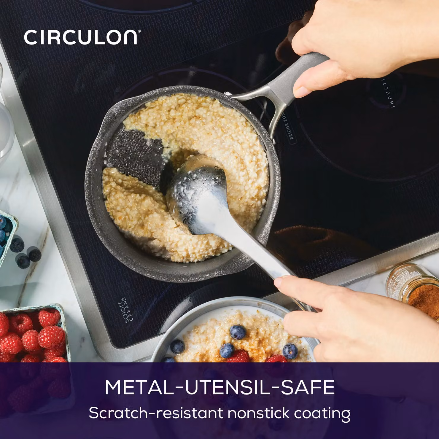 Circulon ScratchDefense Extreme Non Stick Straining Saucepan with Lid, 18cm, Grey – 2