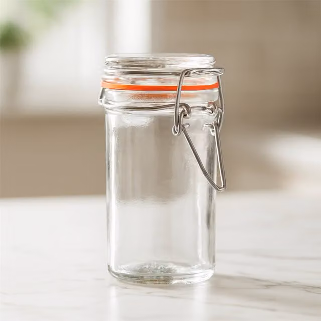 Argon Tableware Glass Storage Jar with Orange Seal, Set of 3, 70ml