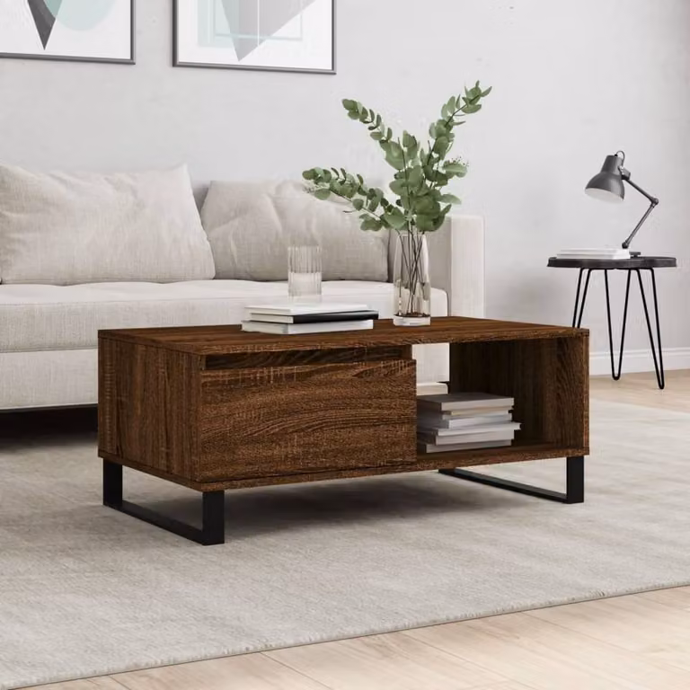 Berkfield Home Modern Rectangular Coffee Table in Brown Oak, W/D/H: 90 x 50 x 36.5 cm