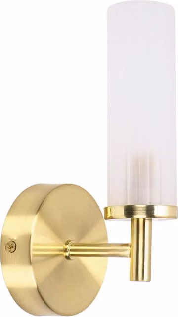 Canya IP44 Frosted Reeded Glass Wall Light with Warm White LED Bulb in Gold/Brass