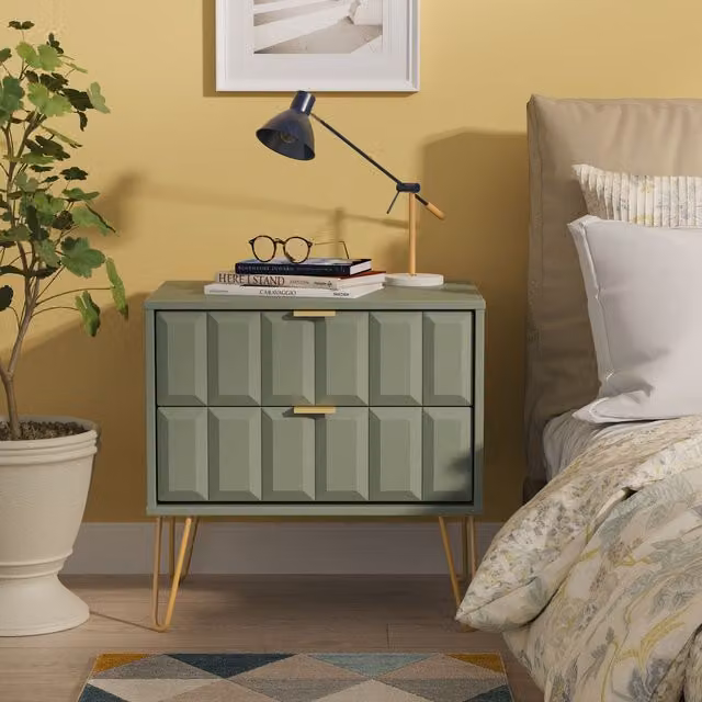 2 U Metro 2 Drawer Side Table in Pale Green and Gold