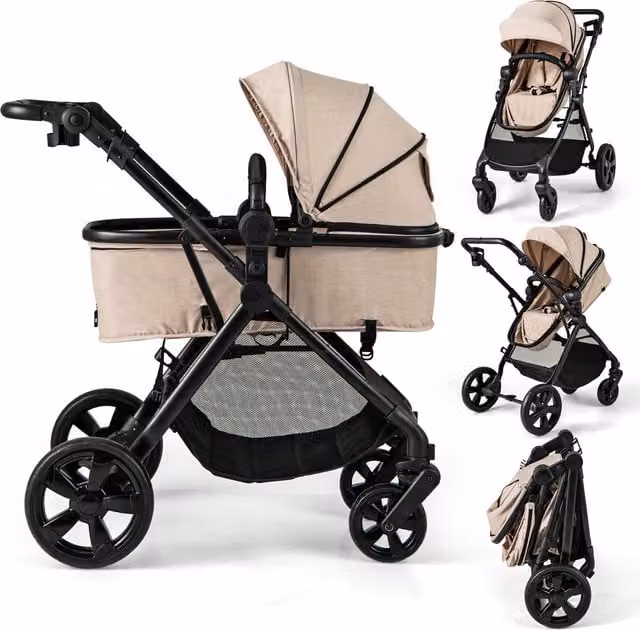 Costway Foldable Convertible Kombi Baby Stroller in Brown