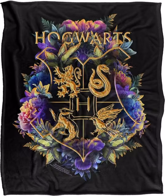 LOGOVISION Harry Potter Hogwarts Floral Foliage Crest Super Soft Fleece Throw Blanket, Multicolour – 6