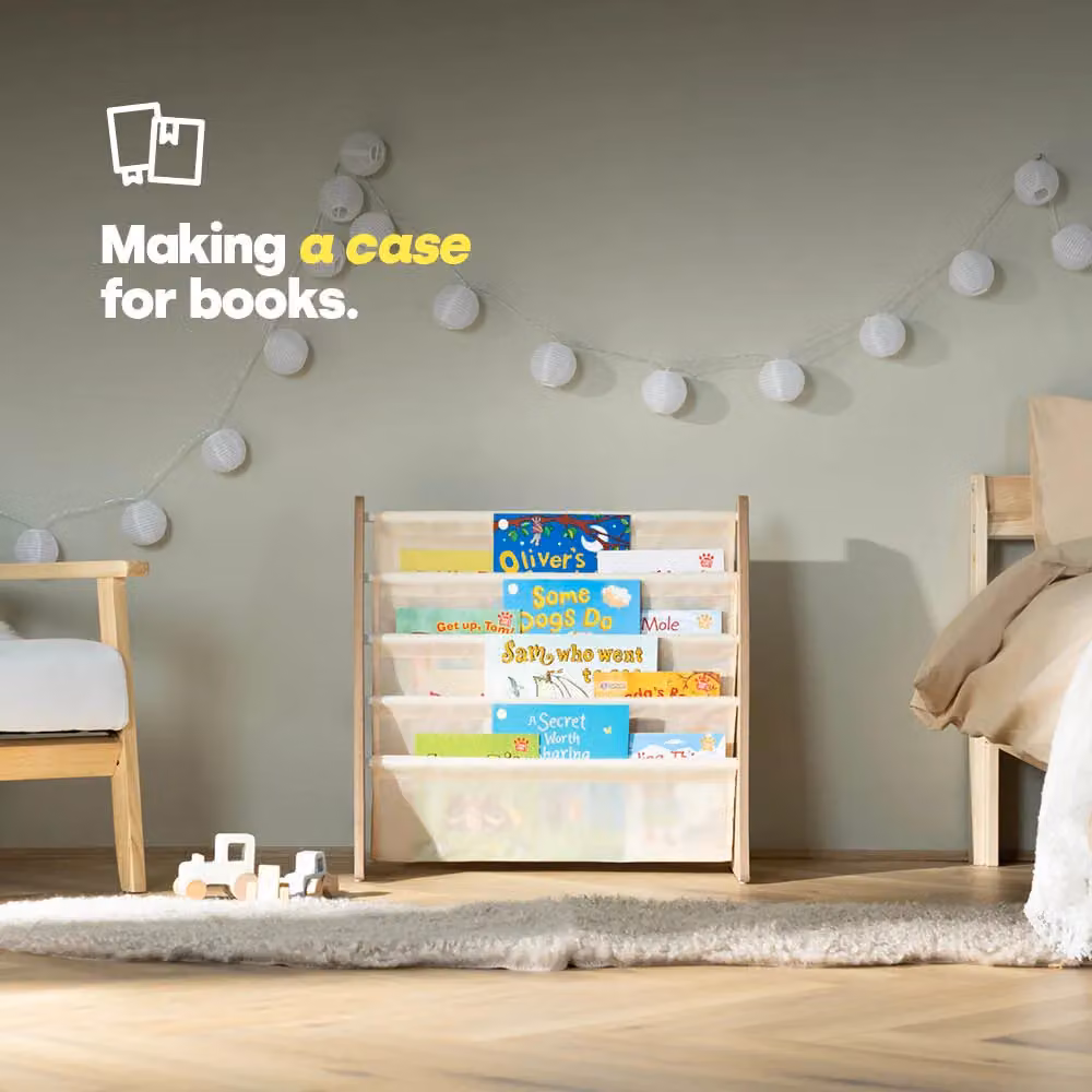 LIVIVO Natural 4 Tier Kids Sling Bookshelf in Beige – 2