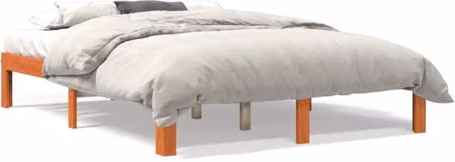 Berkfield Home Solid Wood Pine Double Bed Frame in Wax Brown, W/D/H: 135 x 190 cm – 1