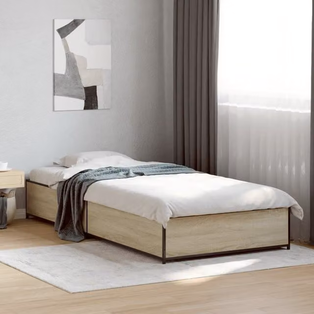 Berkfield Home Sonoma Oak Small Single Bed Frame in Brown W/D/H: 75 x 190 cm