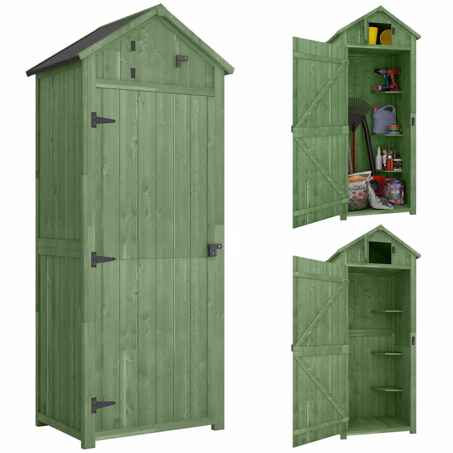 OUTSUNNY Wooden Garden Storage Shed Tall Cabinet in Green, W/D/H: 77 x 54 x 179 cm – 2