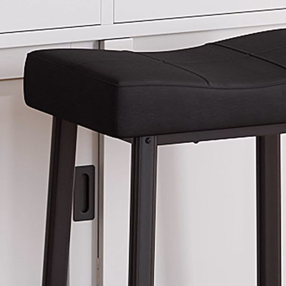 London Boutique Set of 2 Black Padded Synthetic Leather Kitchen Bar Stools with Metal Footrests – 8