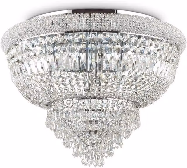 Ideal Lux Dubai 24-Light Crystal Flush Chandelier Ceiling Lamp in Chrome