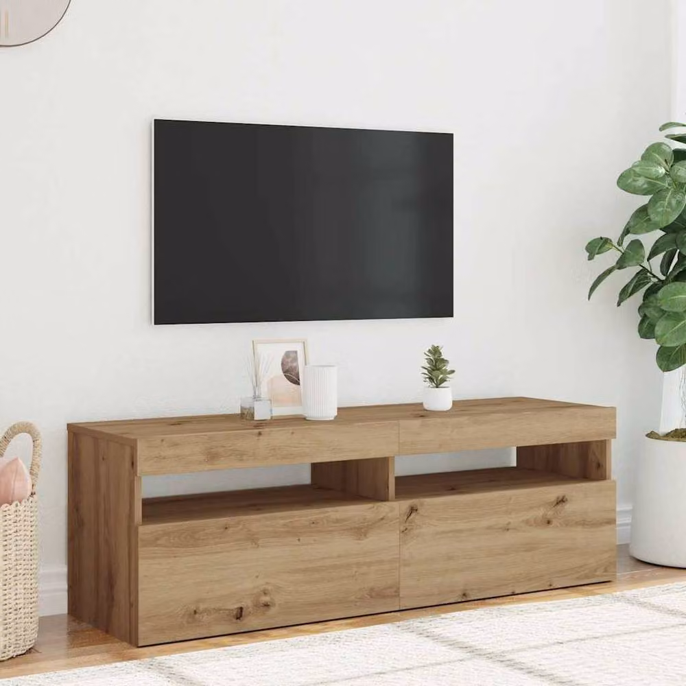 Berkfield Home Modern TV Cabinet with LED Lights in Artisan Oak Brown, W/D/H: 120 x 35 x 40 cm – 3