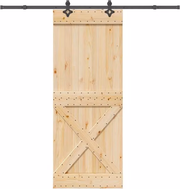 Berkfield Home Modern Sliding Door with Hardware Set, Solid Wood Pine, Brown, W: 90 cm, H: 210 cm – 1
