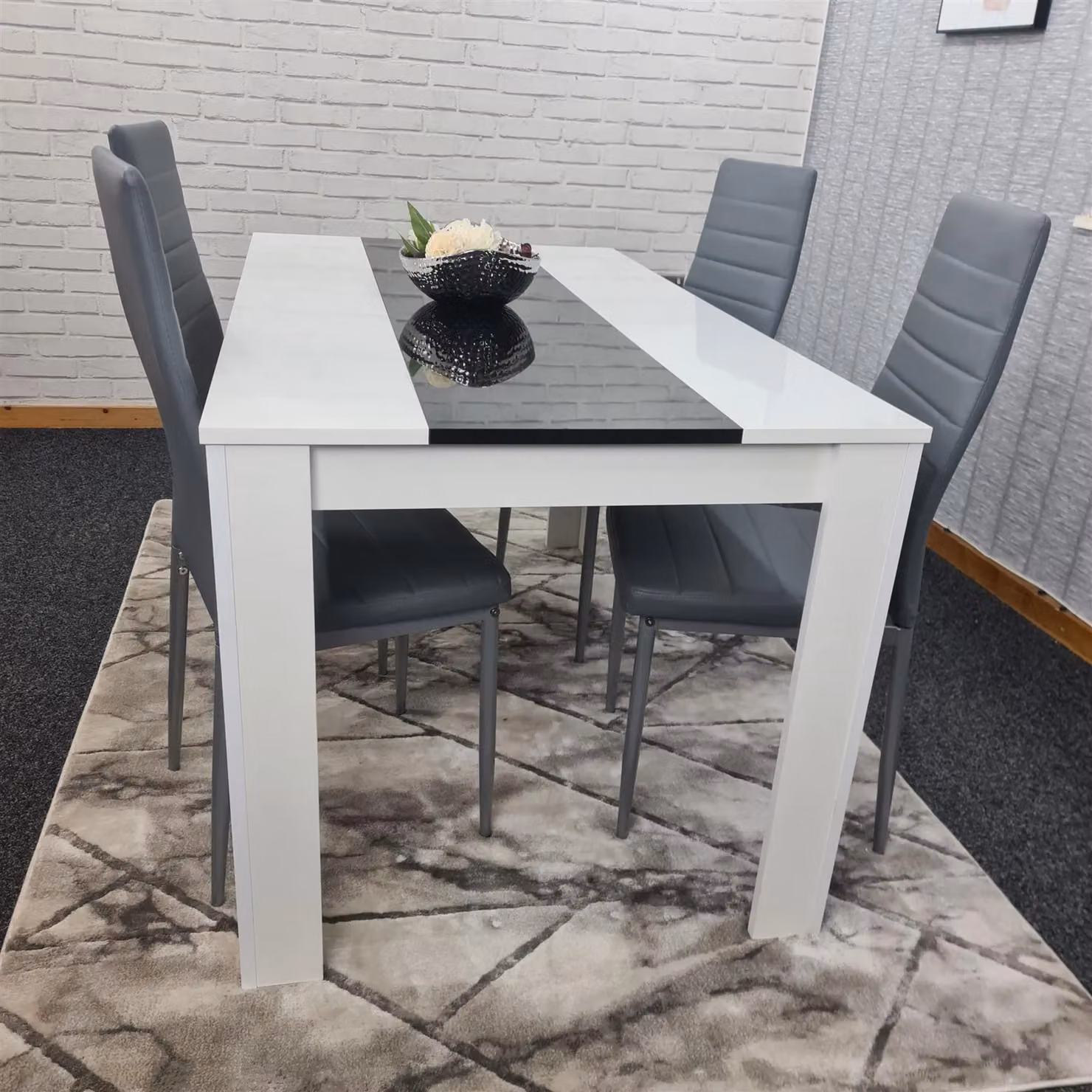KOSY KOALA Modern Dining Table and 4 Grey Faux Leather Chairs Set, Brown Rectangular Table with White and Black Accents, W/D/H: 140 x 80 x 75 cm – 3