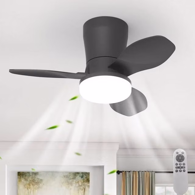 Garwarm Modern Black LED Ceiling Fan with Dimmable Light and Remote Control