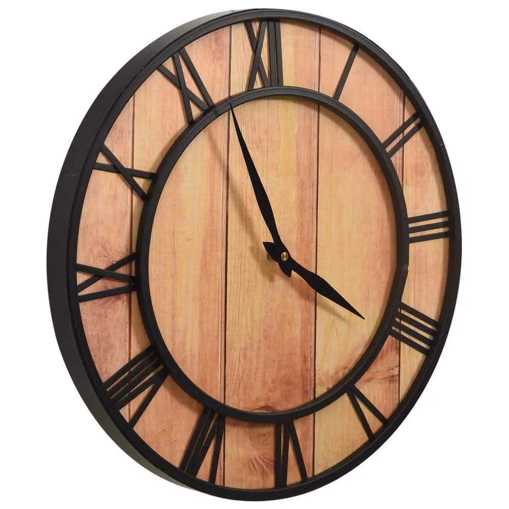 Berkfield Home Vintage Round Analog Wall Clock in Brown and Black, Diameter: 39 cm – 3