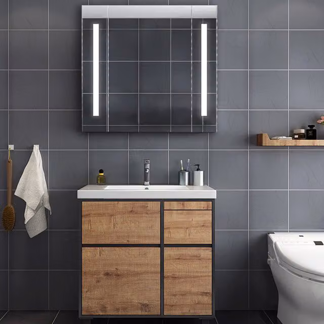 Livingandhome Modern Silver Wall Mounted Bathroom Mirror Cabinet with Anti-Fog LED Lighting, Sensor Switch and Shaver Socket
