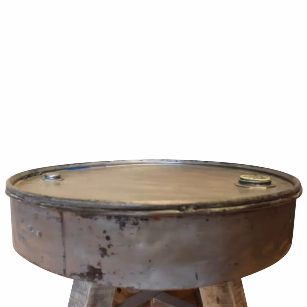 Berkfield Home Industrial Round Coffee Table in Brown and Silver, Solid Reclaimed Wood and Metal, W: 60 cm, D: 45 cm – 3