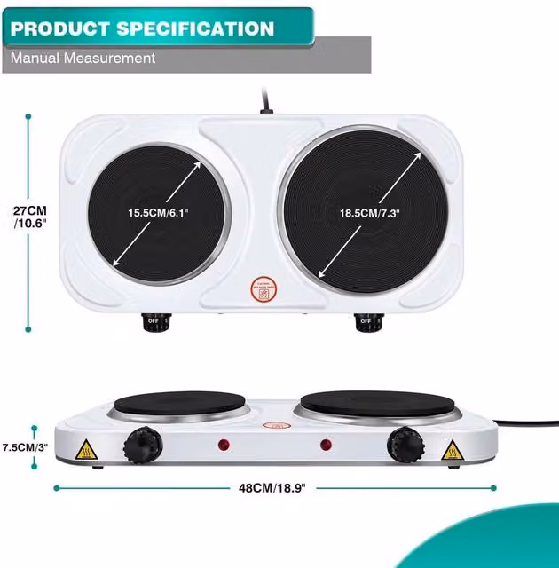 FLAVORA Double Portable Electric Table Top Hot Plate Cooker in White – 1