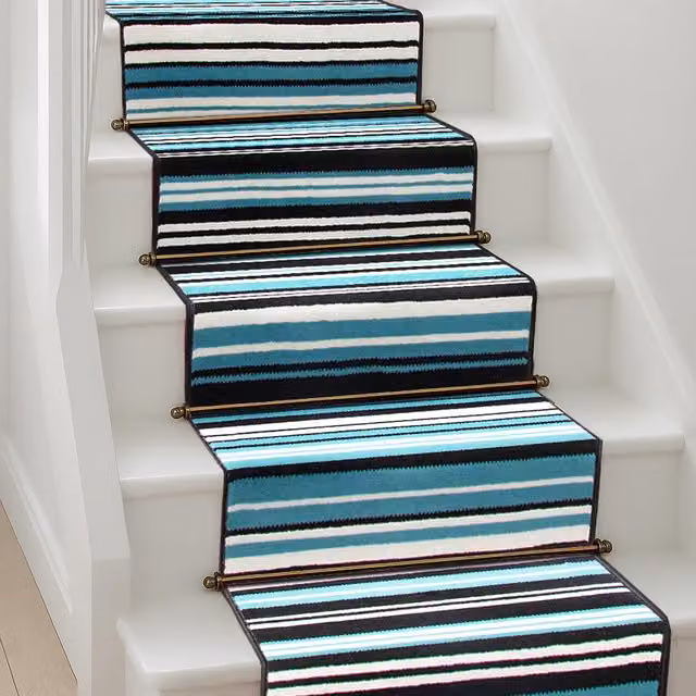 Bravich LTD Two Tone Striped Hallway Runner Rug in Teal, W: 60 cm x L: 810 cm