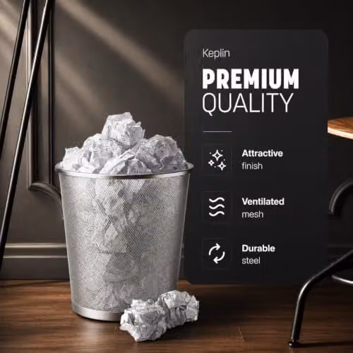 Keplin 2-Pack Round Metal Mesh Waste Paper Bins in Silver – 7