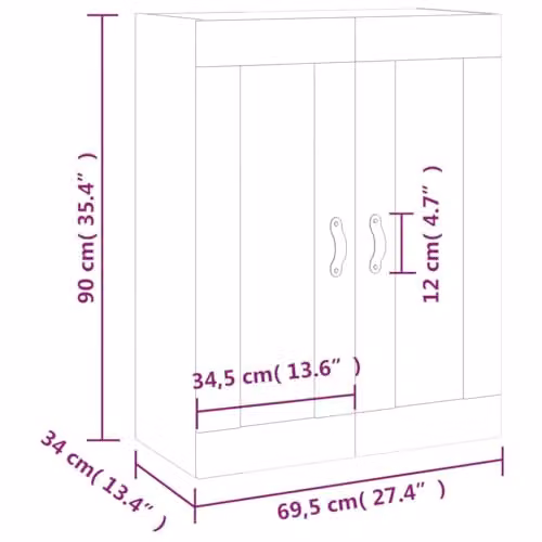 vidaXL Wall Mounted Cabinet in Grey with Glass Doors, W/D/H: 69.5 x 34.0 x 90.0 cm – 3