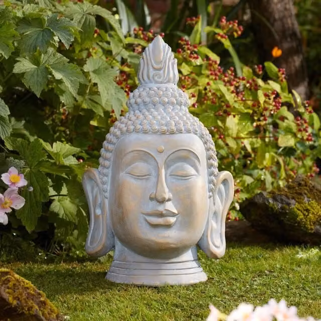 mysmartbuy Buddha XL Serene Gold Garden Feature in Light Grey, Height: 50 cm