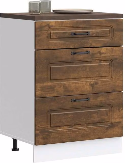 Berkfield Home Kalmar Kitchen Base Cabinet in Smoked Oak Brown Engineered Wood – 1