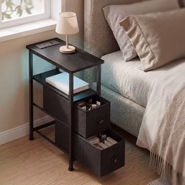 Levede Modern Black Bedside Table with Integrated LED Lighting