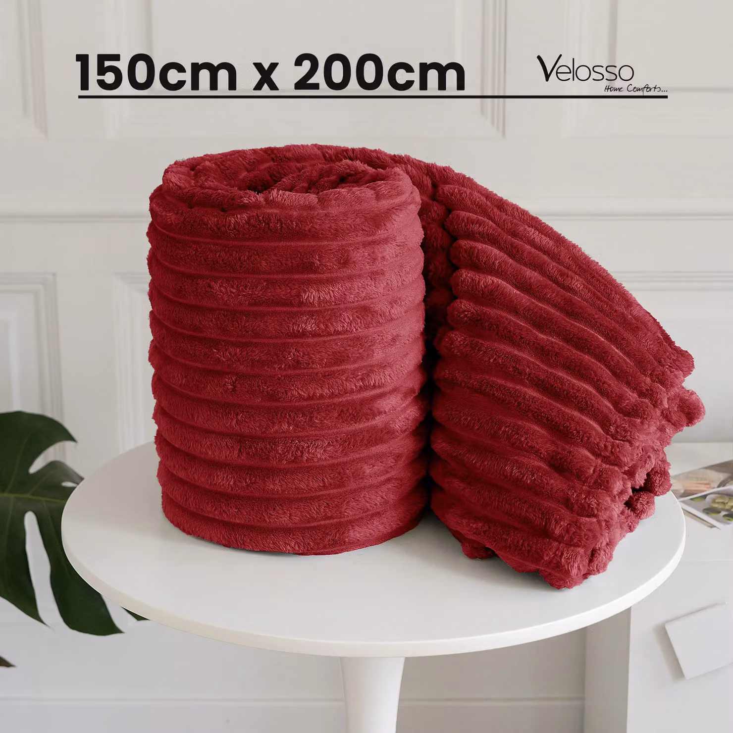 Velosso Super Soft Chunky Cord Blanket Throw in Red, W: 150 cm, L: 200 cm – 2