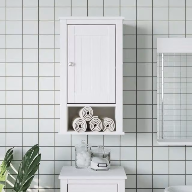 Berkfield Home BERG White Rustic Solid Wood Pine Wall Mounted Bathroom Cabinet W/D/H: 40 x 27 x 71.5 cm – 1