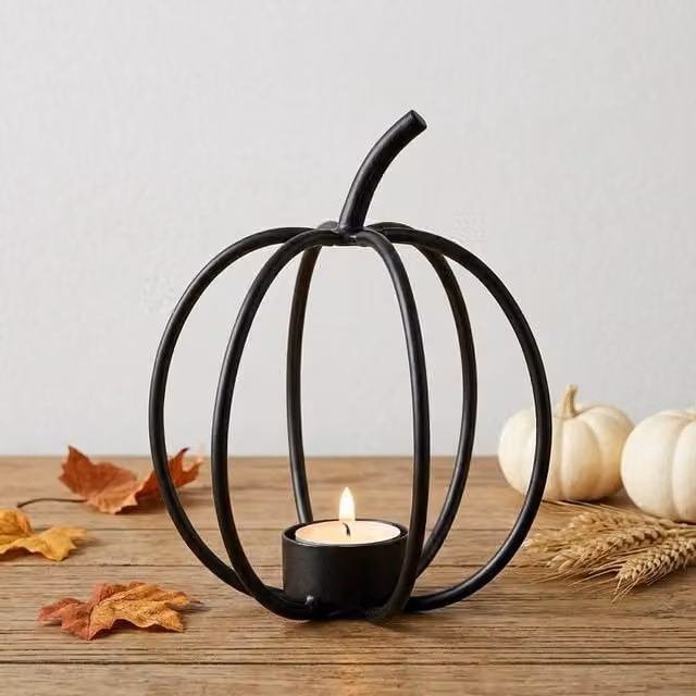 Garden Greatness Urban Iron Pumpkin Tealight Holder in Black