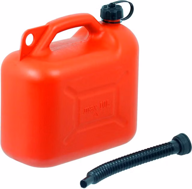 SPARES2GO Red Plastic 10L Fuel Canister with Flexible Spout for Petrol or Diesel