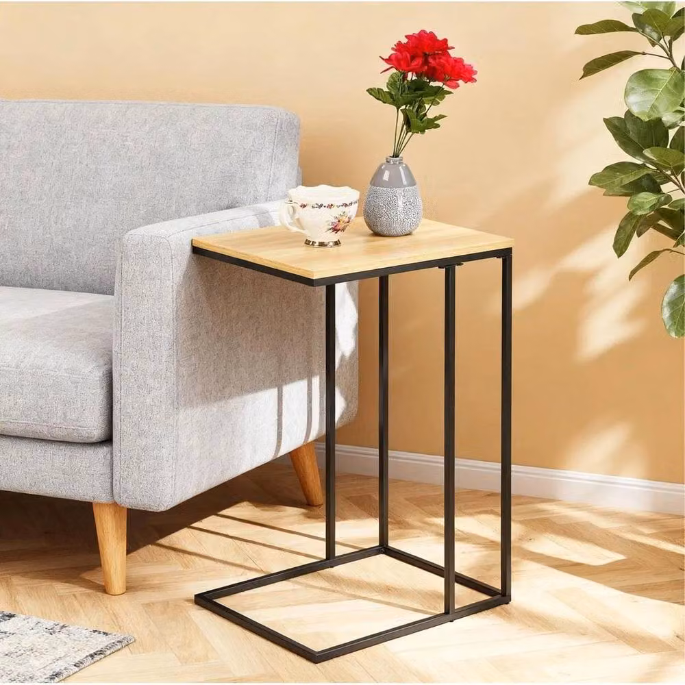KORVIXA C Shaped Oak Side Table and Sofa End Table in Brown, W/D/H: 100 x 100 x 59 cm – 2
